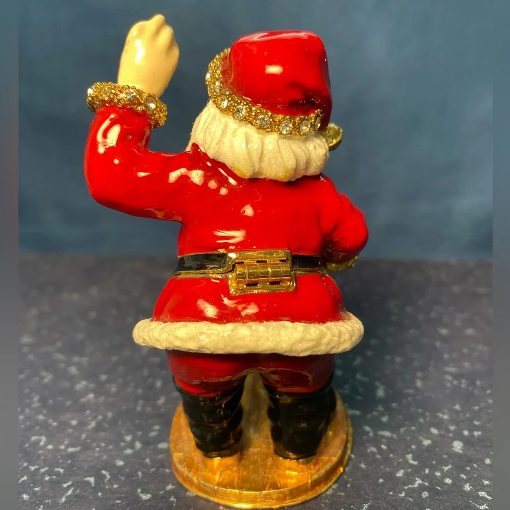 Kubla Crafts Bejeweled Enamel Over Pewter Santa Trinket Box